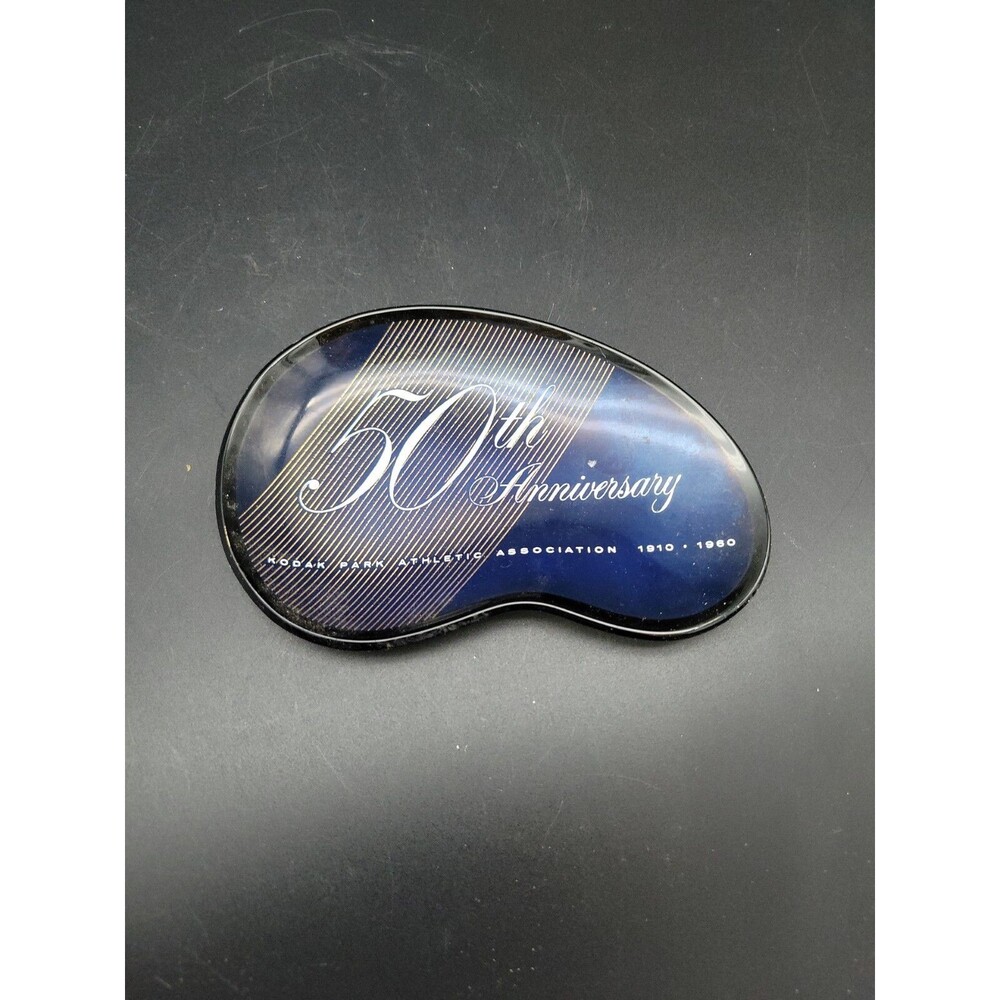 Kodak Park Athletic Assoc 50th Anniversary Ashtray 1960 MCM Blue Glass Bean